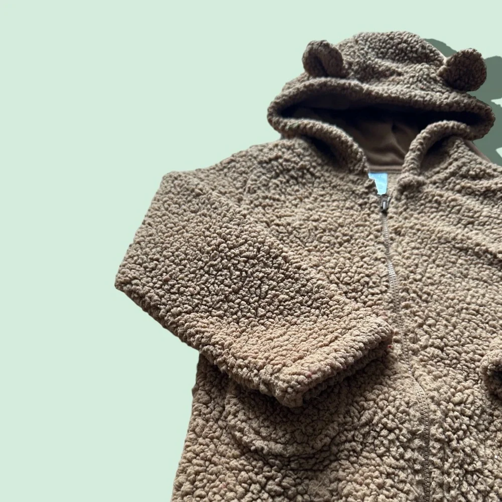 Toddler Carters Brown Zip Up Fleece Hoodie Jacket Teddy Bear Like Ears Size 4T